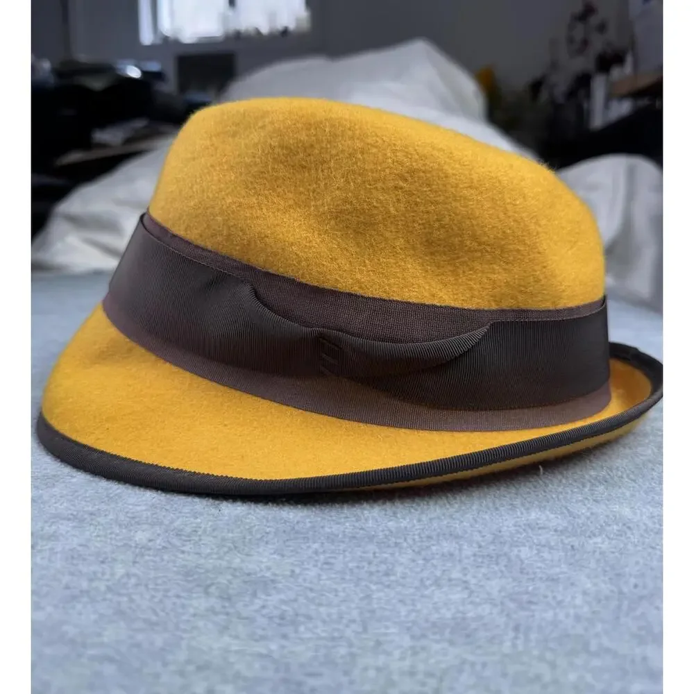 vintage grace hats mustard wool fedora wide brim‎ boho retro statement hat